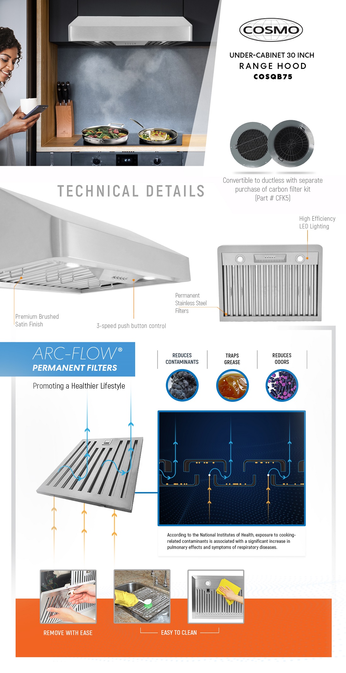 Cosmo Qb75 30 In Under Range Hood at Polly Gregor blog